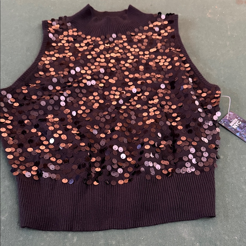 NYC Black and Copper Sequin Tank Top.  CAJA. # 1.‎ D